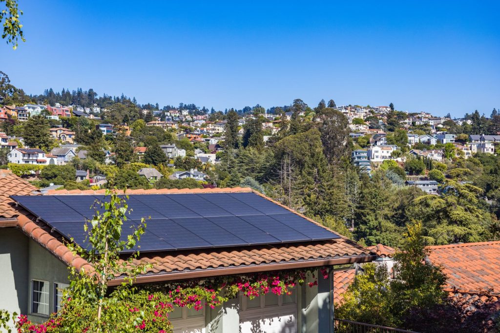 Home solar panels on a rooftop