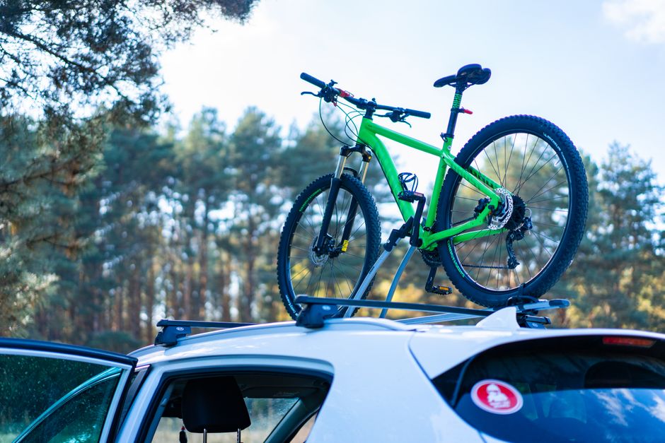 E-bikes mounted on a car bike rack
