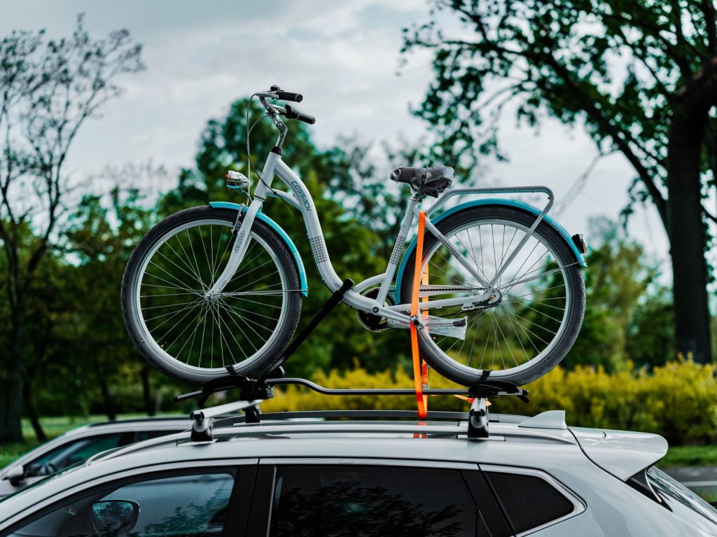 E-bikes mounted on a car bike rack