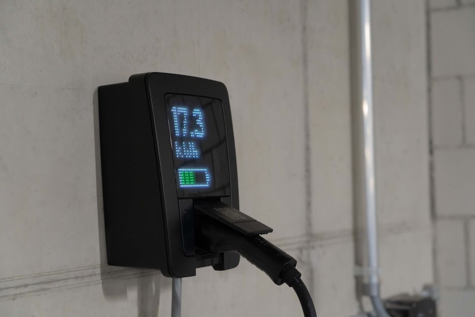 Level 2 home EV charger in a garage