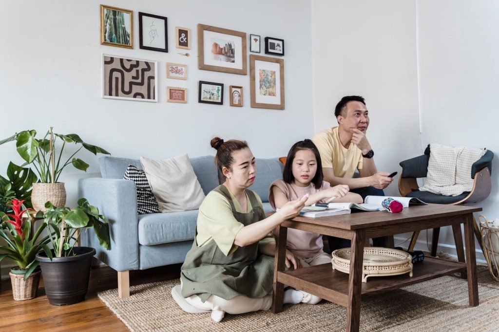 Family living room in the evening